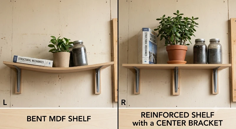 bent MDF shelf vs reinforced shelf