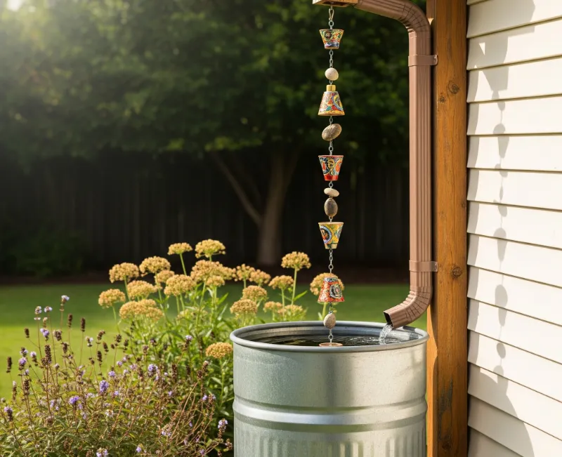 Rain Chain into Rain Barrel